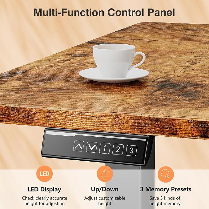 Sweetcrispy Electric Standing Desk, Computer Desk, 48x24 Inch | Adjustable Height, Splice Wood Board, 3 Memory Preset, Sit Stand Work Table for Home Office, Rustic