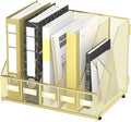DALTACK 5-Slot Magazine File Holder, Metal Binder Holder, Gold | Iron Mesh Construction, Labeled Sections for Easy Sorting, Anti-Slip Feet, Binder and Folder Storage for Office, Classroom