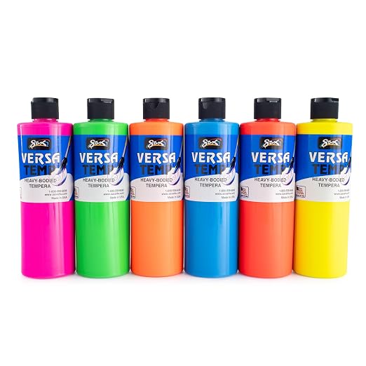 Sax Versatemp Tempera Paints, Assorted Fluorescent Colors, 6 Count (Pack of 1)- 1440727
