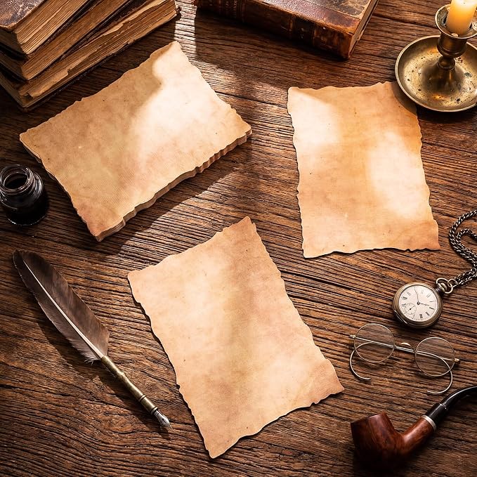Harloon 120 Pcs Vintage Old Looking Cotton Watercolor Paper Cardstock Blank 200 Gsm Thick Antiqued Deckle Edge Virgin Paper for Drawing Writing Printing Invitations Greeting (5x7 Inch)