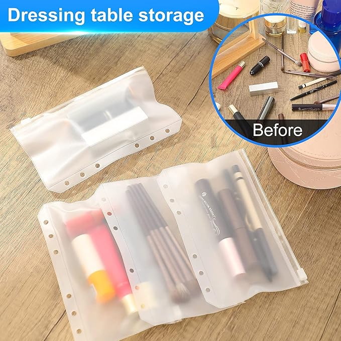 30pcs A7 Mini Binder Pocket Clear Budget Planner Inserts Zipper Pouch Bulk Binder Organizer Cash Envelopes for Budgeting Waterproof PVC Loose Leaf Bags Card Sleeves for 6 Ring Notebook