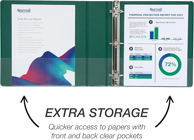 Samsill Durable 2 inch 3 Ring Binder, D Ring Binder, 100% Recycled Chipboard, Green, 12 Pack