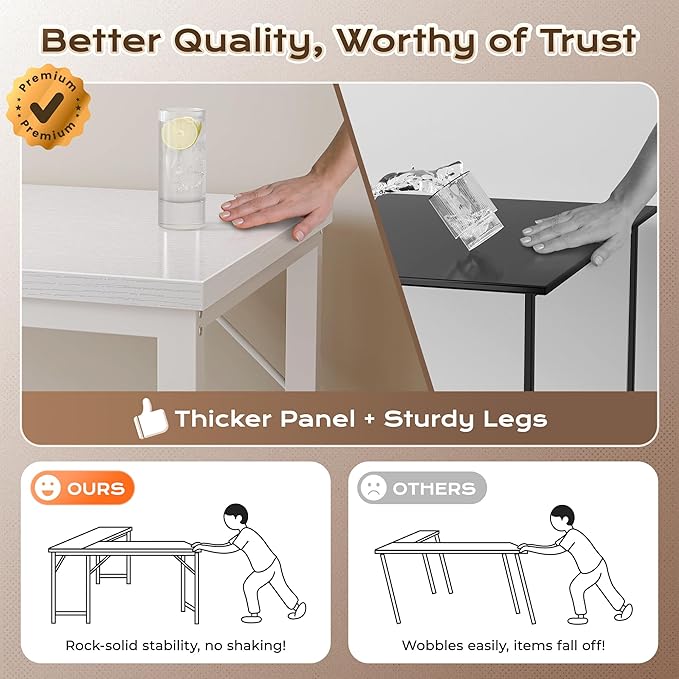 Huuger 63 Inch L Shaped Desk with Power Outlets & 0.95 Inch Thicker Desktop | Reversible Computer Desk, Larger Office Corner Gaming Desk, Metal Frame, for Home Office, Study, White