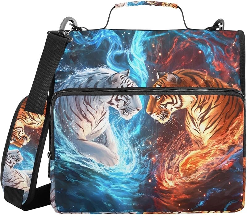 3 Ring Zipper Binder With Shoulder Strap Documents Storage Organizer Green Fire Dragon