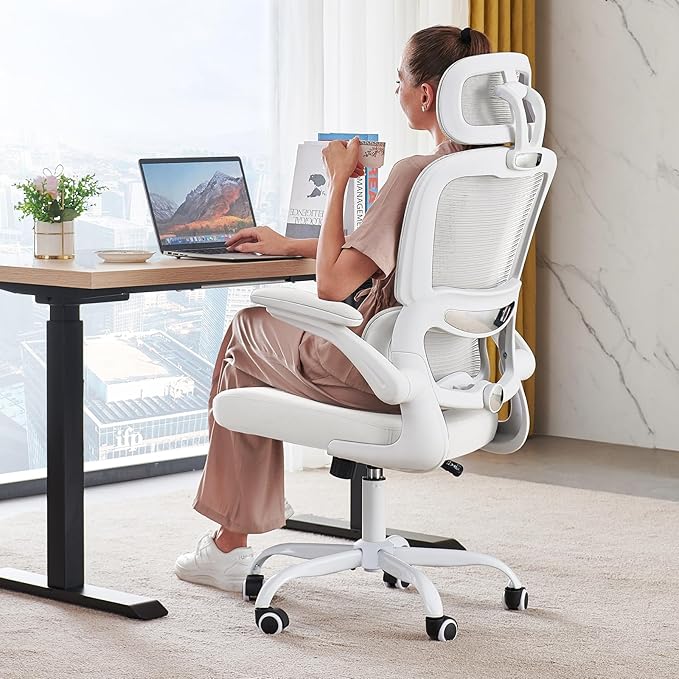 TRALT Office Chair Ergonomic Desk Chair - Gaming Chair with Lumbar Support | 330 LBS Home Office Desk Chairs with Headrest, Reading Chair with Flip-up Armrests, Comfortable Computer Chairs (1, White)