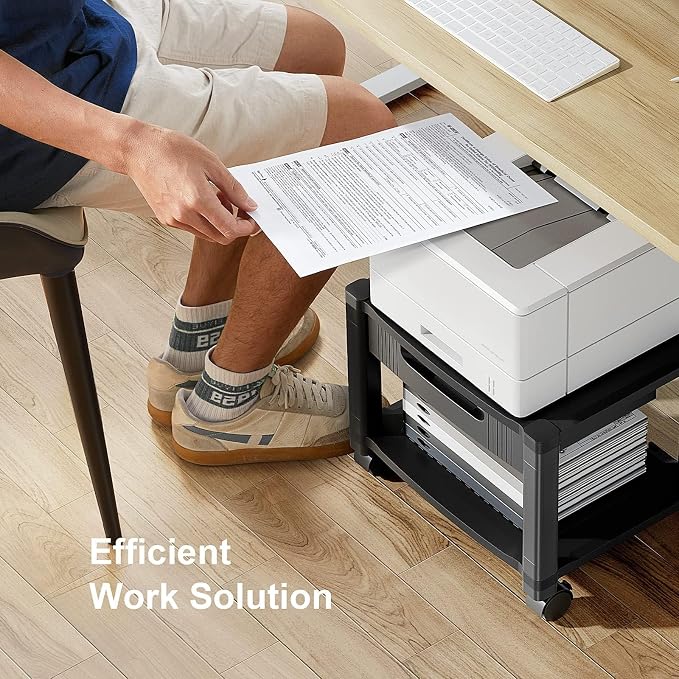 HUANUO Printer Stand with Cable Management and Storage Drawer, Printer Table with Locking Wheels, 14.1-inch Maximum Height Printer Cart for Under Desk, Home, Office, HNDPS | Cable management, 17.2 x 13.2 inch top shelf, adjustable height, 38.5 lbs capa...