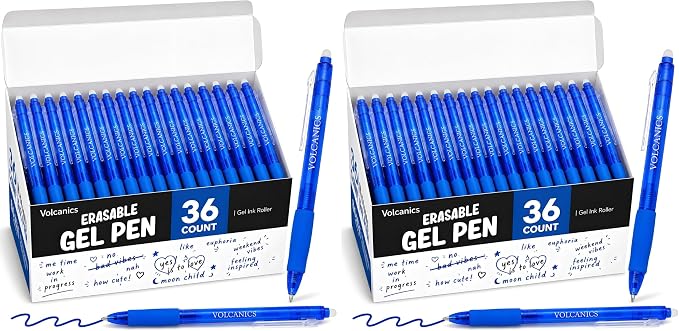 Volcanics Retractable Clicker Erasable Gel Pens, Blue Ink, 0.7mm, 72 Pack