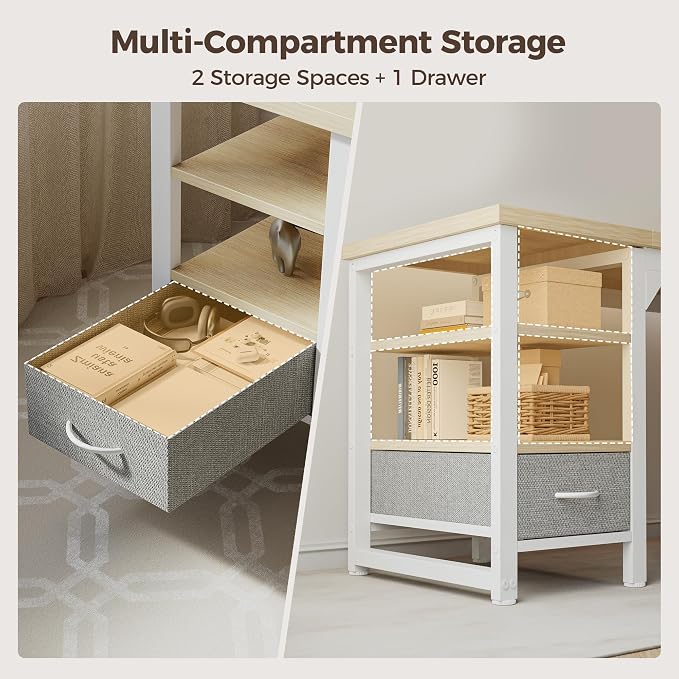 48 in Computer Desk with Drawer, 1" Thick Reversible Office Desk | Modern Writing Table with Storage Shelves, Heavy Duty Industrial Study Desk for Home Bedroom Work