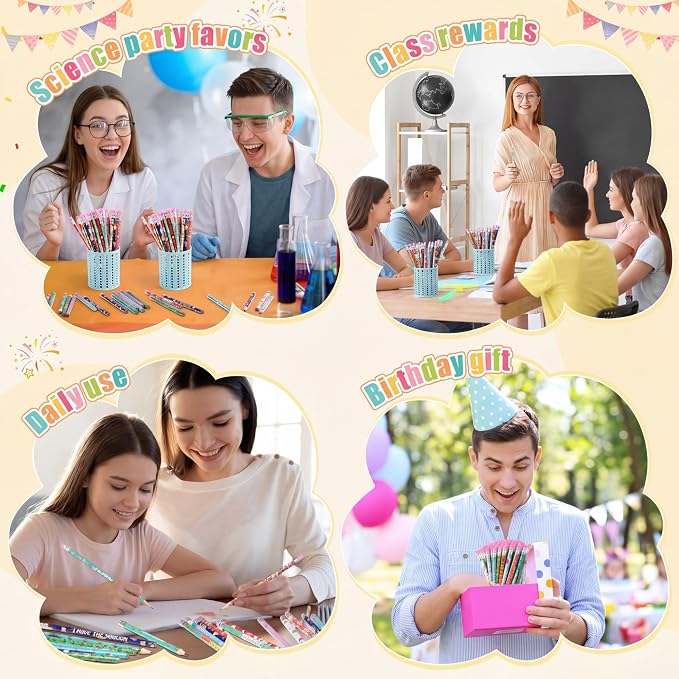 Nezyo 48 Pcs Science Pencils Bulk Science Party Favors Chemistry Pencils with Eraser Motivational Back to School Gifts for Students Fun Scientist Birthday Lab Gifts Cute Reward Teacher Supplies Decor