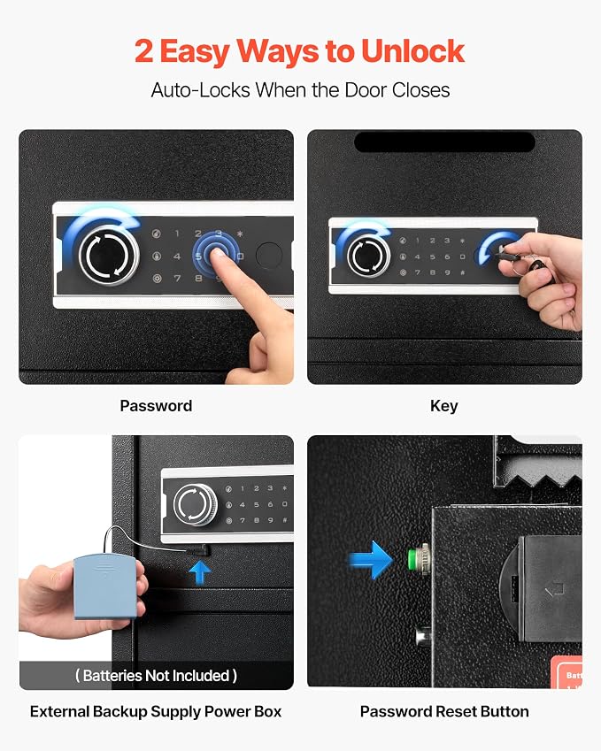 VEVOR Double Door Safe Box, 3.3 Cu. Ft, Heavy Duty Home Safe with Electronic Keypad, Anti-Theft, Digital Safety Lock Box with Key, Drop Slot, for Money, Firearm, Jewelry, Document, Valuables, Black