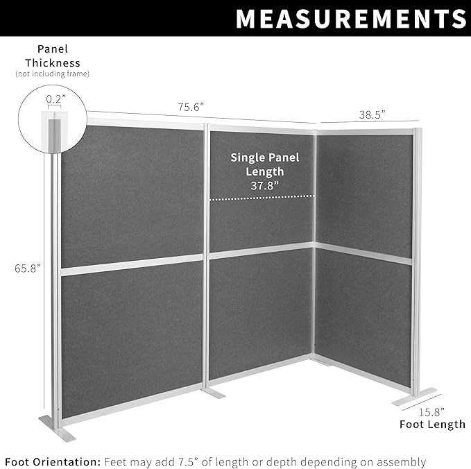 VIVO L-Shape Modular Corner Wall System, 3 Panels, Modern Professional Office Cubicle Dividers, Freestanding Privacy Screen, 66 inches High, Dark Gray, PP-MWS63D-L
