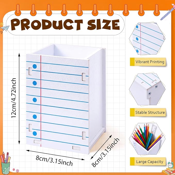 Crtiin 6 Pcs Notebook Shaped Pencil Holder for Back to School Decor | Classroom Office Desktop Decor, Wooden Dispenser Stationery Storage Container for First Day of School, Teacher Students Gifts