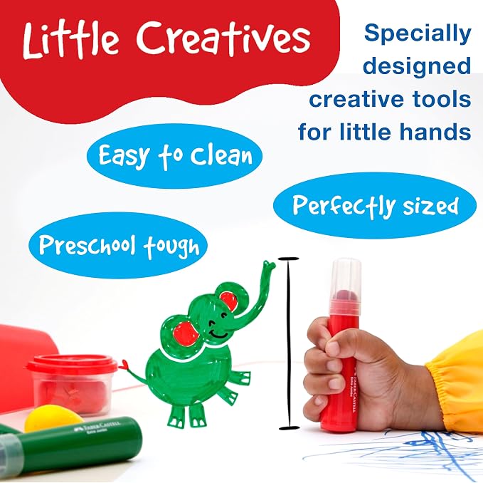 Faber-Castell Little Creatives Extra Jumbo Ultra Washable Markers for Kids - 6 Colors, Back to School Art Supplies | Summer Crafts for Kids | Art Supplies for Toddlers & Preschoolers (Ages 3+)