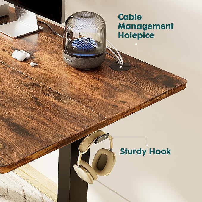 Sweetcrispy Electric Standing Desk, Computer Desk, 63x24 Inch | Adjustable Height, Splice Wood Board, 3 Memory Preset, Sit Stand Work Table for Home Office, Rustic