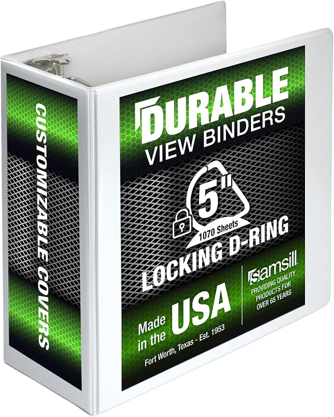 Samsill Durable 5 inch 3 Ring Binder, Locking D Ring 100% Recycled Chipboard, White, Pallet of 192 Binders in 32 Cartons