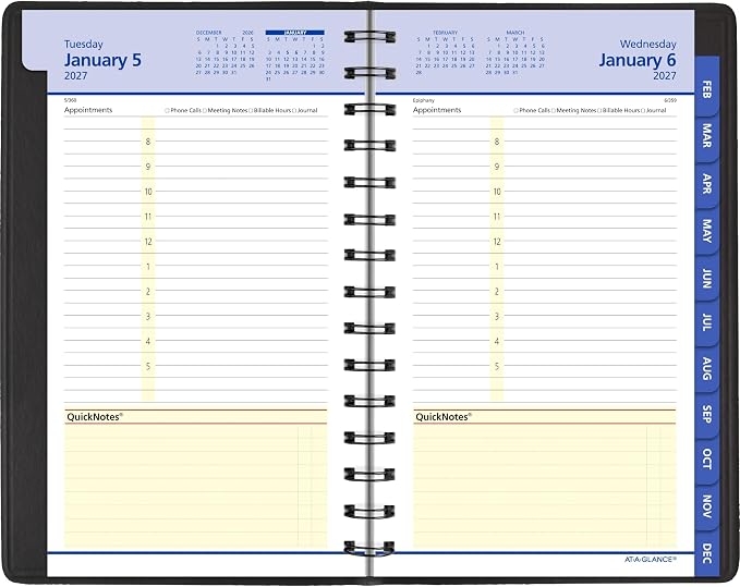 AT-A-GLANCE 2027 Appointment Book Planner, Daily & Monthly, 5" x 8", QuickNotes, Black (76040527)