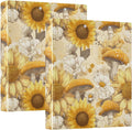Yellow Sunflower and Mushroom Binder 3 Ring 1.5 Inch Binder with Clipboard&Pockets, Hardcover Binders Heavy Duty Large File Folder for Office School Supplies - Holds 200 Sheets, 2 PC