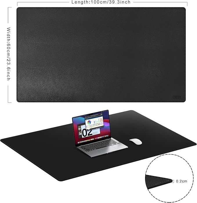 Cacoy 40"x24" Leather Desk Pad Blotter, Non-Slip Waterproof Desk Mat, Black | Large Desk Mat Water-resistant Desk Protector PU Leather Desk Matt for Desktop Extended Keyboard Mouse Pad Office Writing Pad
