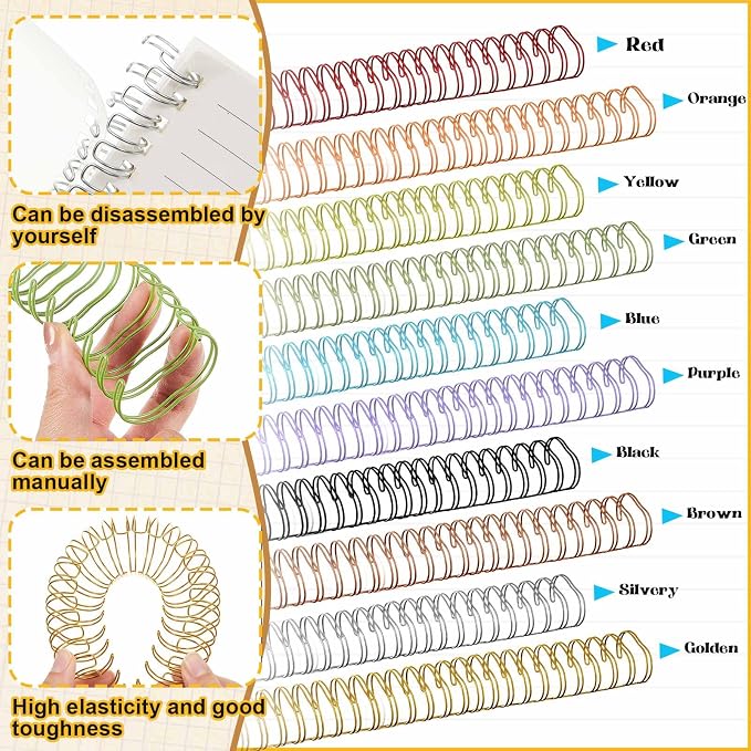 50 Pcs Metal Double Loop Binding Wires 1 Inch Bulk Cinch Binding Wires Double Spiral Ring Coil 10 Colors Twin Spines Combs 23 Holes 2: 1 Pitch Cinch Coil Machine Wire