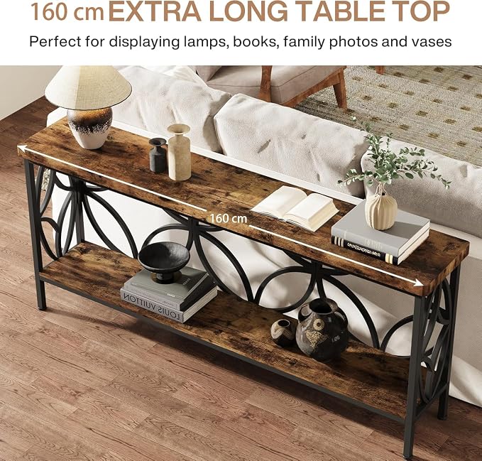 LITTLE TREE Sofa Table, 70.9 Inch Industrial Behind Couch Table with Storage Shelves, Narrow Long Console Table for Entryway, Living Room, Foyer, Hallway, Office