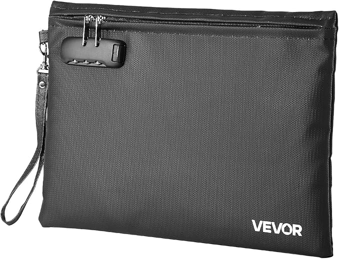 VEVOR Fireproof Document Bag, 1832 ℉ Heat Insulated Fireproof & Waterproof Bag with Lock, Portable File Storage Security Organizer Home Office Travel Use, for Passports, Important Documents & Files