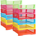 Weysat 12 Pcs Turn in Trays Classroom, Stackable Paper Tray for Classroom Organization Plastic Desk File Organizer Bin Basket for Library Drawer Teacher Office Document Storage (Rainbow,Narrow)