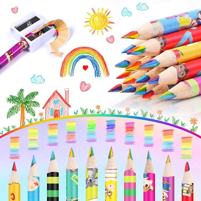Nezyo 100 Pcs Rainbow Colored Pencils Bulk - 7 Color in 1 Wooden Fun Colorful Pencils Assorted Cute Novelty Art Supplies for Drawing Coloring Back to School Gifts Incentive Reward Stocking Stuffers