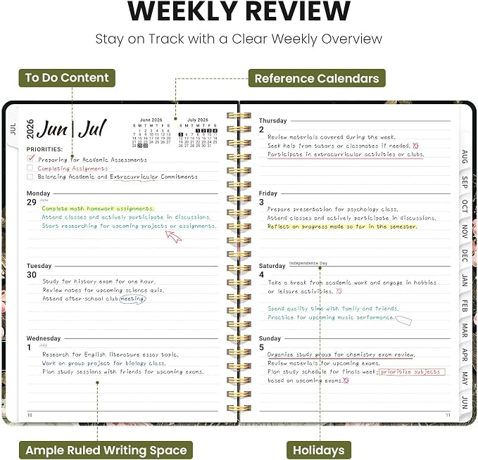 Planner 2026-2027, Academic Year Monthly & Weekly Planner Caledndar, July 2026 - June 2027, Hardcover Large Planning Agenda Book with Tabs for School Office Supplies, 8.5" x 11" - Wildwood Fox