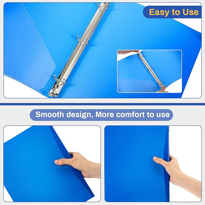 CHENGU 12 Pack Plastic 3 Ring Binders 0.79 Inch with Pocket | Flexible Soft Binder, Blue Binder, Holds 200 Sheets, Round Ring, School Office Meeting Supplies