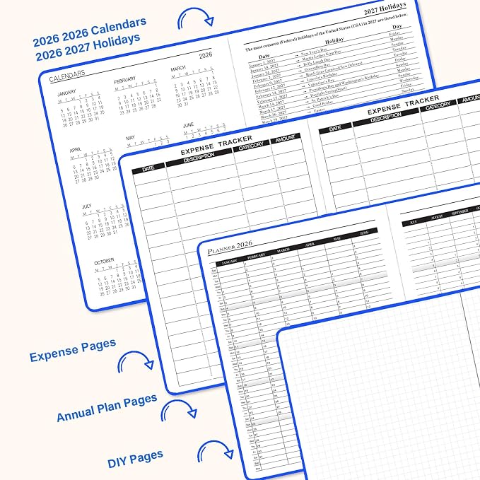 Benkaim Academic Daily Planner 2026-2027 One Page A Day (8.5"x5.8"), Calendar Book with Hourly Schedule, Appointment Book July 2026 to June 2027 Hard Cover (Blue)