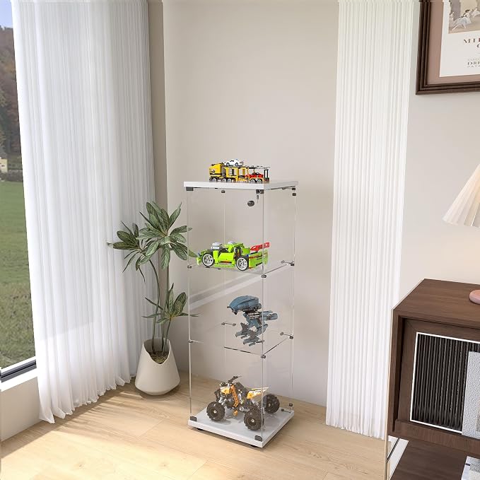 Frameless Glass Display Cabinet, Curio Cabinet Display Case with Lock and Glass Door, Quick-Install Floor Standing Small Showcase Display Shelf for Collectibles, Legos, Figures, Plants