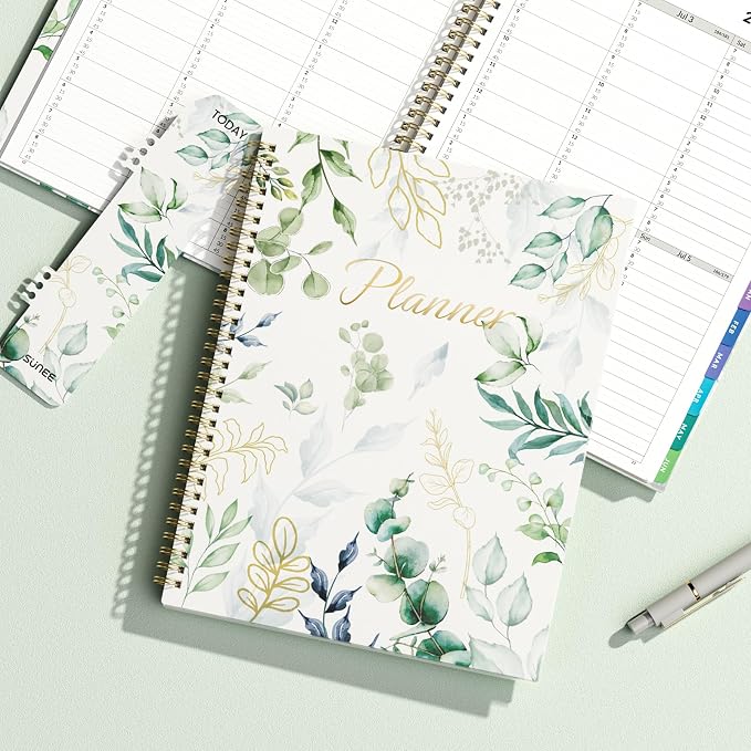 SUNEE 2026-2027 Appointment Book, Quarter-Hourly, Weekly & Monthly - from July 2026 to June 2027, 8.5"x11" Academic Planner, Flexible Cover, Note Pages, Bookmark, Spiral Binding, Greenery