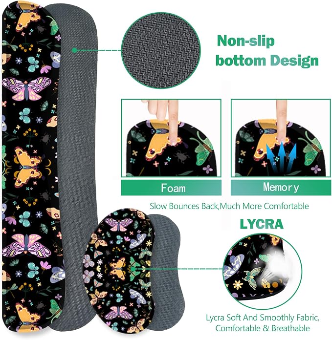 Desk Mat Set, Black Butterfly Extended Gaming Mouse Pad with Wrist Rest Support +Keyboard Wrist Rest +Coaster, Large Cute Mousepad, Easy Typing and Pain Relief