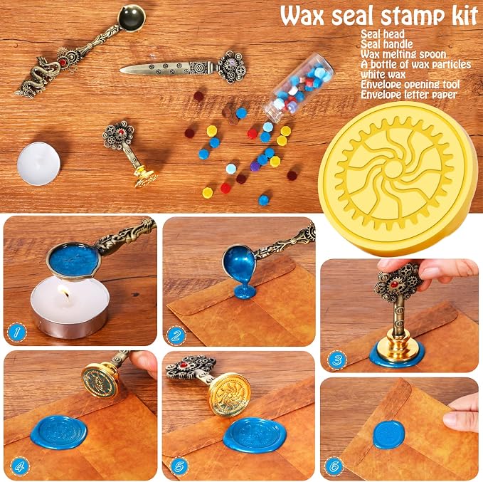 Aifeiter Quill Pen and Ink Set With Quill and 5 Replaceable Nibs,Seal Stamp,Spoon,Wax Beads,White Wax,Pen Holder, Cup,Envelope,Letter Paper,Envelope Tool(purple)