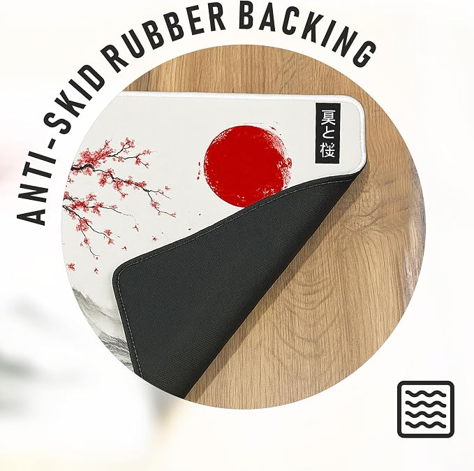 XL Sakura Cherry Blossom Mouse Pad – Japanese Gaming Desk Mat for Keyboard & Mouse – Non-Slip Water-Resistant Surface, Stitched Edges – 31.5x11.8 in (X-Large)