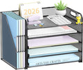 5-Tier Desk Organizer with File Holder, Paper Organizer for Desk, Black | 5 Letter Trays and Vertical File Holder with Metal Mesh Frame for Papers Folders Books and Mail in Office Home or School