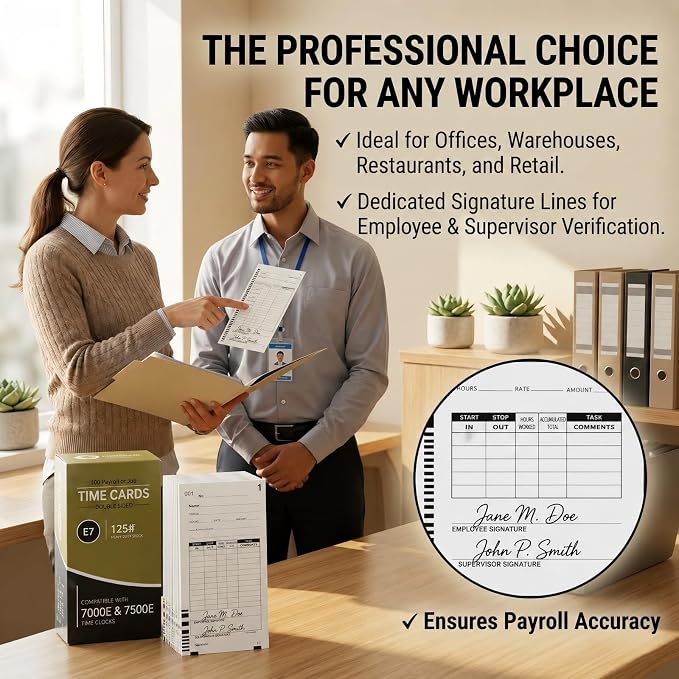 1000 Time Cards Compatible with Lathem 7000E and 7500E Time Clocks