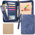 A5 Binder 6 Ring with Zipper, Portable Planner for Travel & Study | Faux leather A5 planner with detachable 6 rings, lined pages, pouches, card slots and pen holder for daily use.