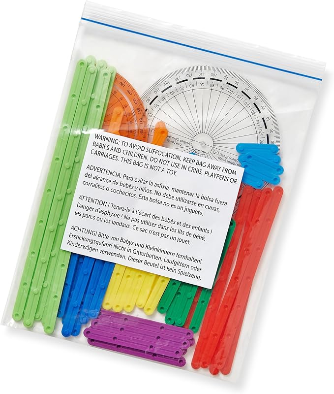 hand2mind AngLegs Starter Set with 2 Protractors, Geometry Manipulatives, Geometric Shapes for Classroom, Montessori Math Materials, Math Teaching Tools, 4th Grade Math Manipulatives for Kids