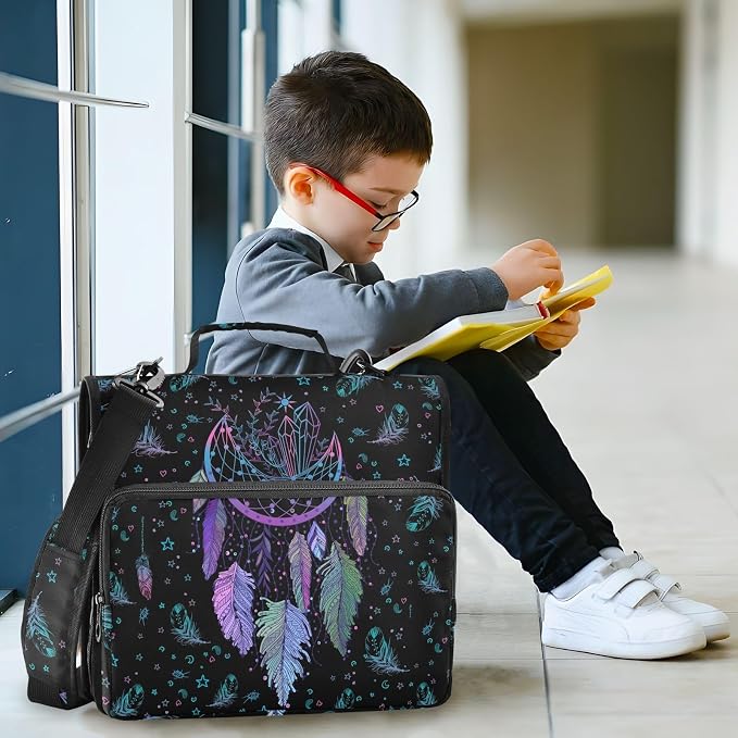 Dreamcatcher Binder Bag 3 Ring Zipper with Handle Shoulder Strap | for School Work Office Organizer Storage Case