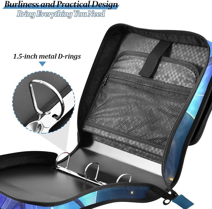 3 D-Ring Zipper Binder Bag, Little Dragon in Galaxy Dark Space Removable Binder with Zipper Case Hold 300+ Sheets& 13 Inch Laptop for School Office Supplies Organizer