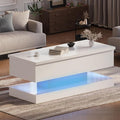 GarveeHome 47.2 Inch Large Lift Top Coffee Table Modern High Glossy LED Storage Table with Remote Control for Living Room Dining Room Home Office White 47.2" l*19.29" w*17.72" h