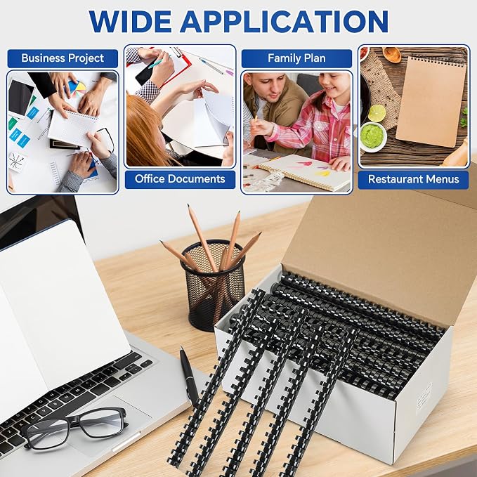 MYFULLY 100 Pack 21-Ring Plastic Binding Spines 3/4" Dia, 180-Sheet | Black Comb Binding Combs for Office and School, Ideal for Reports, Presentations, and Documents with A4 Pages