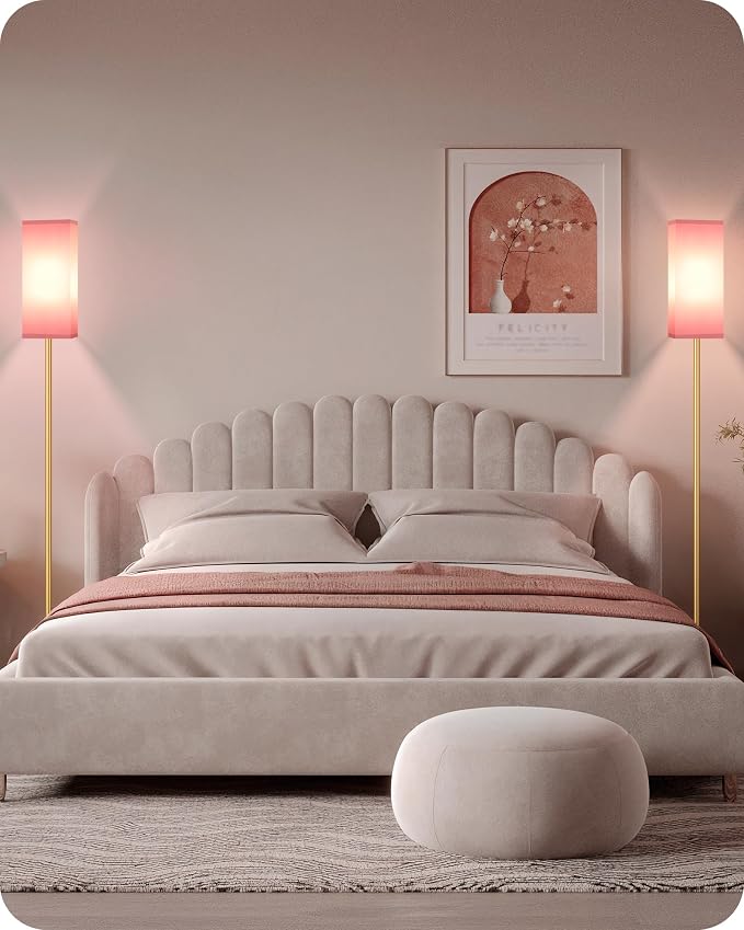 Floor Lamp, Pole with Foot Switch, Modern Standing Lamp Lampshade, Minimalist Freestanding Lamp (Bulb Not Included), for Living Room, Bedroom Office ETL Listed, Gold and Pink DP07LD05