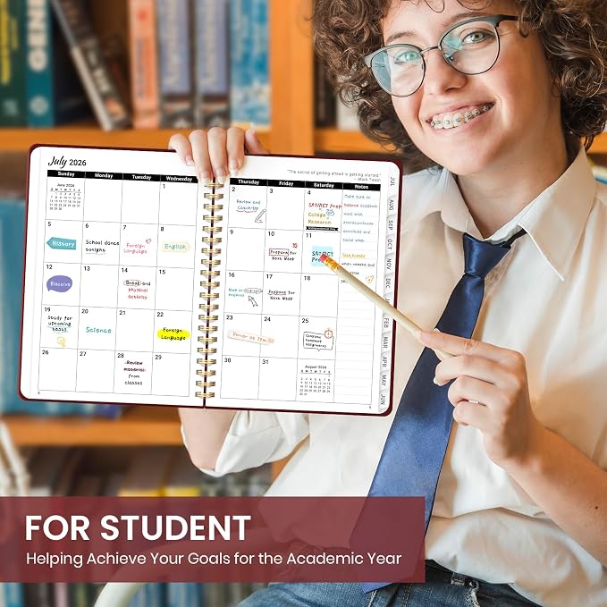 Taja Planner 2026-2027, Jul 2026-Jun 2027 Monthly & Weekly Calendar Book | 6.3" x 8.5", Hardcover Academic Calendar with Tabs, Teacher Student Agenda Book for School Office Supplies - Burgundy