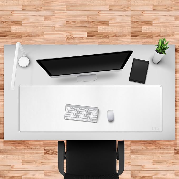 Cacoy Leather Desk Blotter Pad, 47.2" x 15.7" Oversized Mouse Pad XXL, Extended Computer Mouse Mat, Desk Writing Pad for Office, Home, Gaming (White)