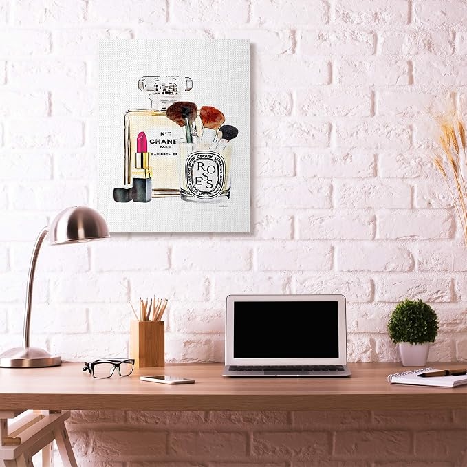 Fashion Makeup Perfume Lipstick Still Life, 30 x 40 Inch Canvas Wall Art | Stupell Industries · By Amanda Greenwood · Ready to hang · Fashion inspired decor · Made in USA