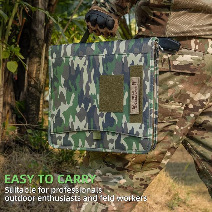 Kosibate Tactical Padfolio Portfolio Binder with Zipper and 25 Sheets of Letter Size Paper,Tactical Notebook Cover with Zippered for Folders,Detachable 3-Ring Binder(Camouflage,A4,13.5X 11.5Inch)