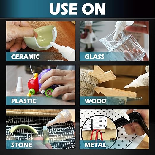 Super Glue Liquid, Instant Clear Cyanoacrylate Medium Thin Viscosity Adhesive, All Purpose CA Glue for Shoe Repair Leather Ceramic Plastic Glass Metal Wood Porcelain Rubber Pottery Model Craft