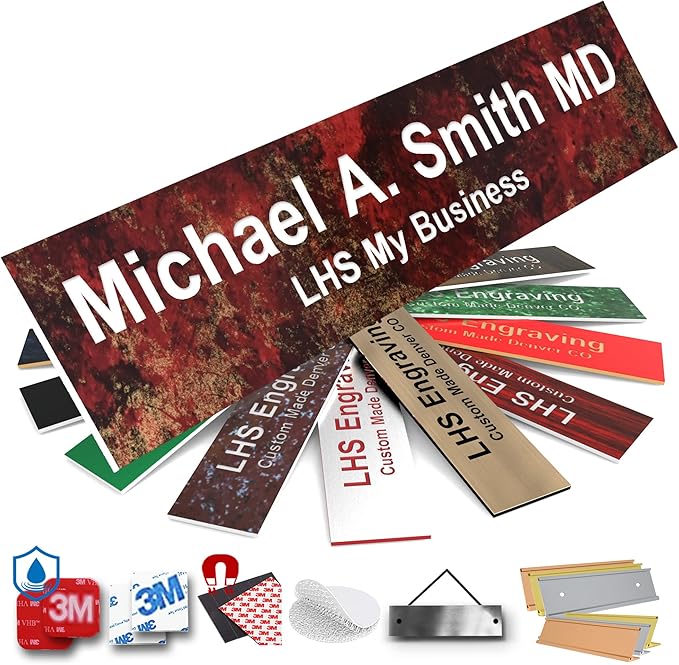 Engraved Door Signs for Office Personalized Rustico Granite Plastic Door Plaque White Letters - Made in USA 2x8 S2